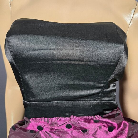 Y2K Mini Bubble Dress size S Formal Prom Party Black Purple Polka Dot Satin - Picture 4 of 9